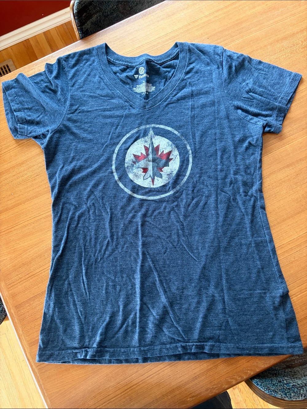 Fanatics Women's Navy Blue Winnipeg Jets V-Neck Tee with Red Accent Logo